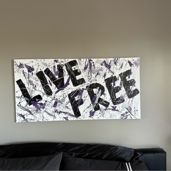 3 canvas. Black, silver, purple. Local artist. - Picture 1 of 5